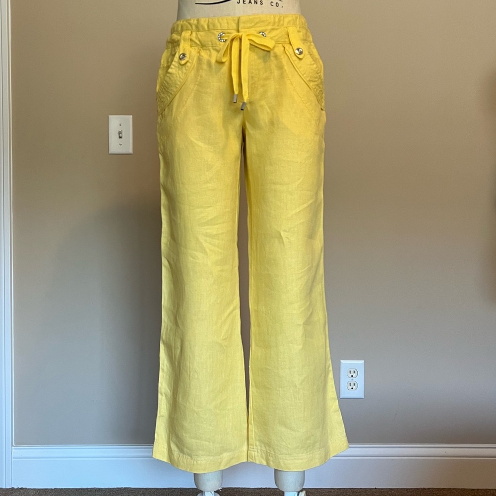Mid rise wide leg linen pants
